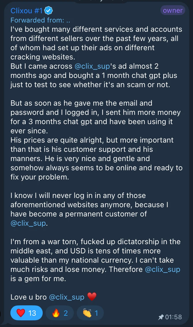 Customer feedback screenshot 2 published by Clixou